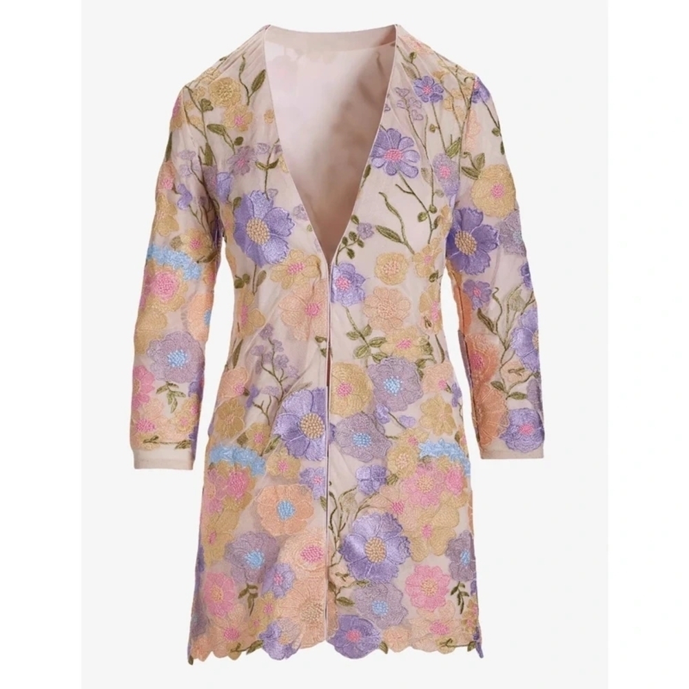 Pastel Floral Embroidered Duster Jacket - Picture 2 of 8